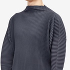 Homme Plissé Issey Miyake Men's Pleated Long Sleeve T-Shirt in Ink Blue