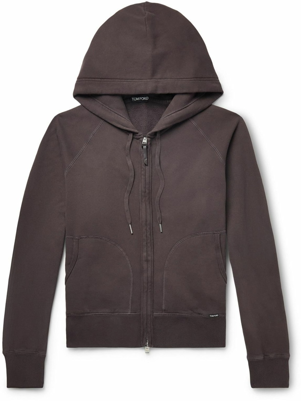 Photo: TOM FORD - Garment-Dyed Cotton-Jersey Zip-Up Hoodie - Brown
