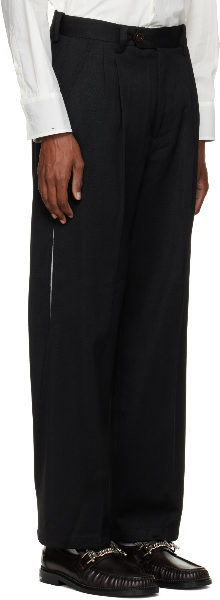 NULLUS Black Woolen Layered Tapered Trousers