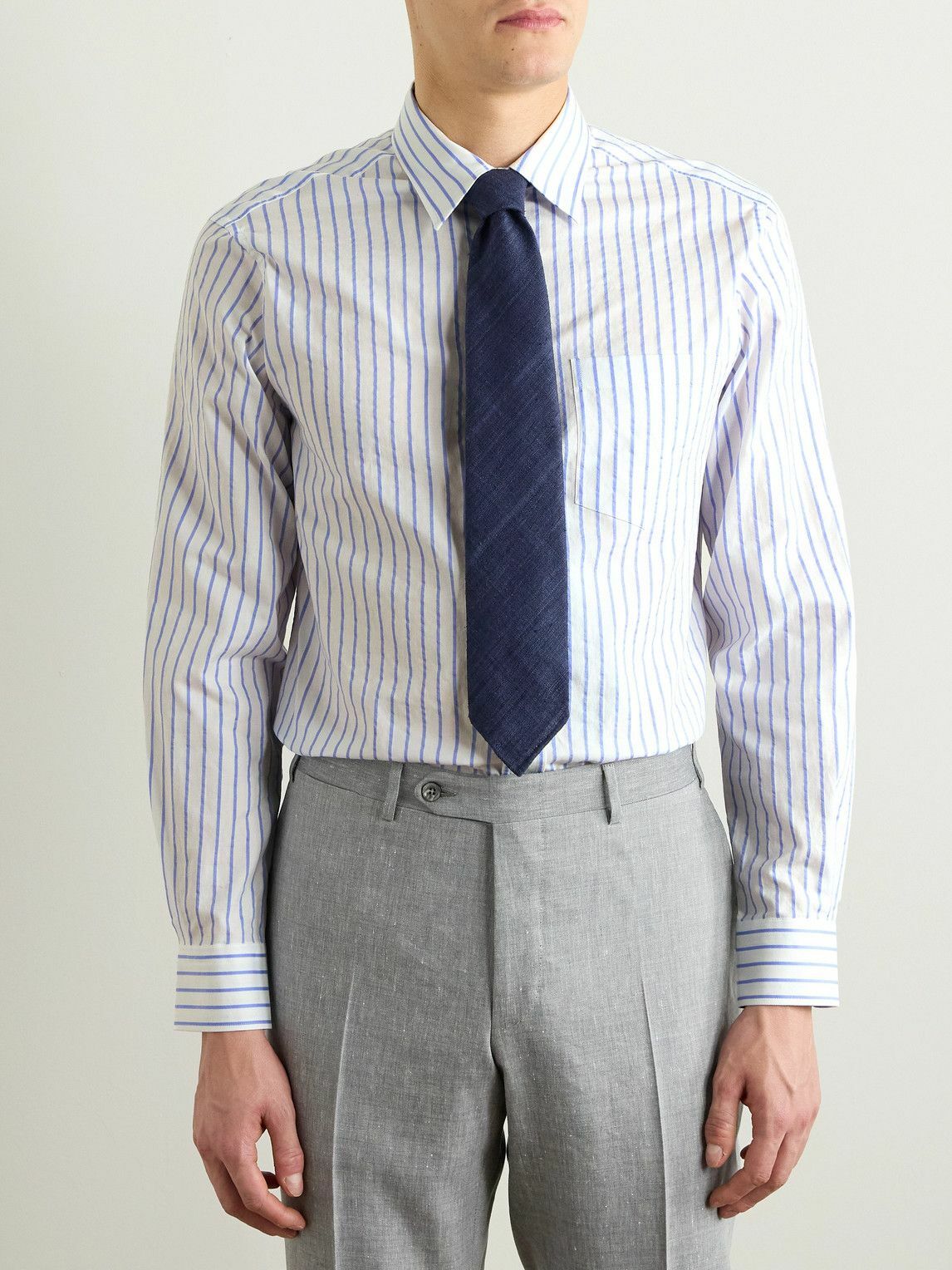 Dunhill - Striped Textured-Cotton Shirt - Blue