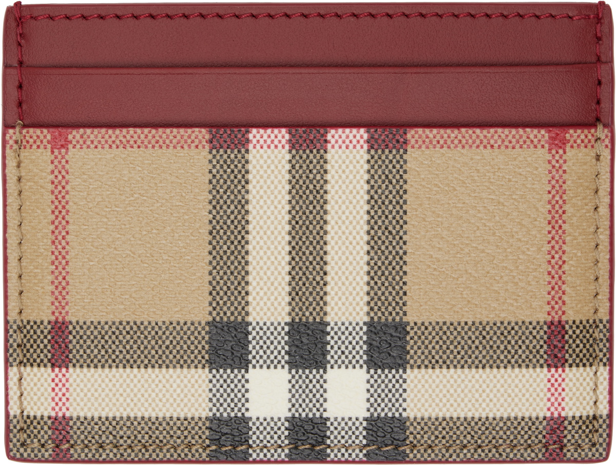 Burberry Beige & Burgundy Check Card Holder
