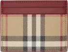 Burberry Beige & Burgundy Check Card Holder