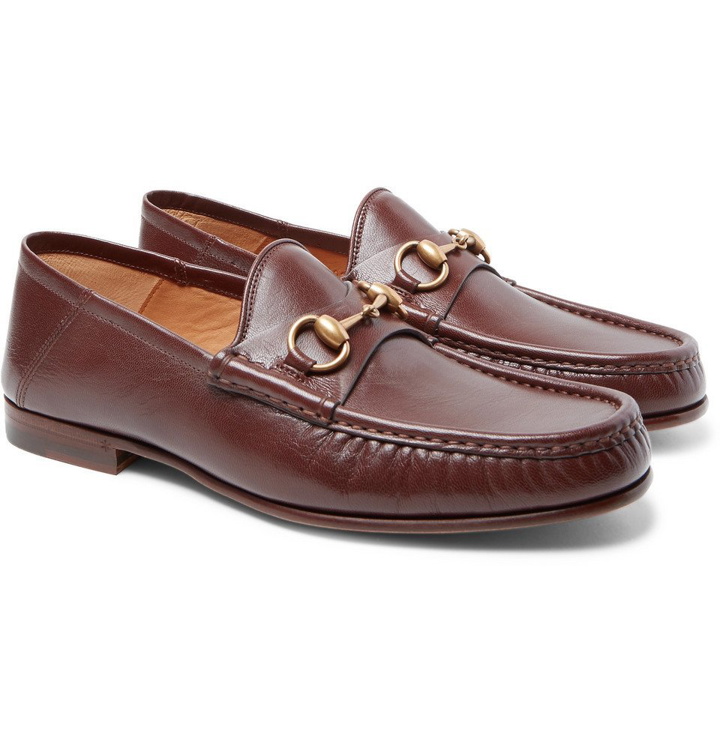 Photo: Gucci - Easy Roos Horsebit Collapsible-Heel Leather Loafers - Men - Dark brown