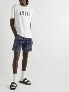 AMIRI - Wide-Leg Logo-Embroidered Crocheted Cotton-Blend Drawstring Shorts - Blue