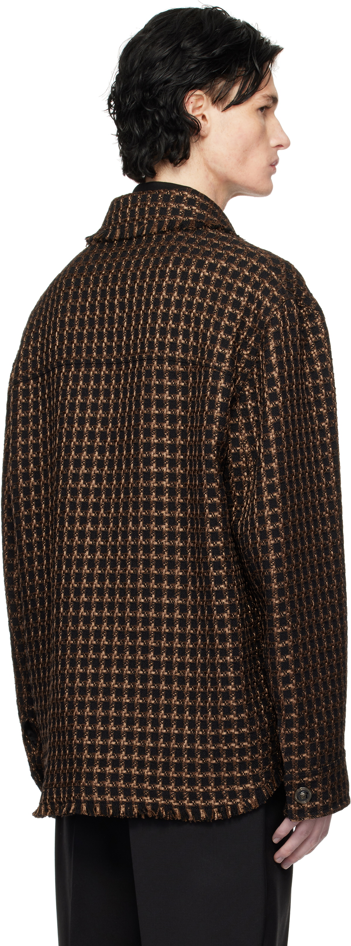 Versace Brown Tweed Overshirt Jacket Versace