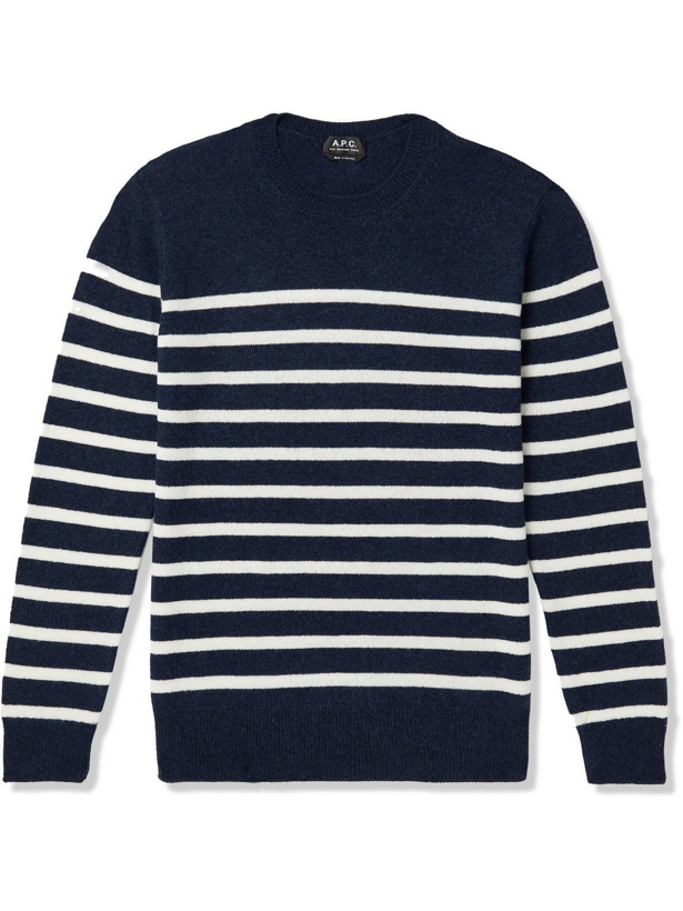Photo: A.P.C. - Travis Striped Wool and Cotton-Blend Sweater - Blue