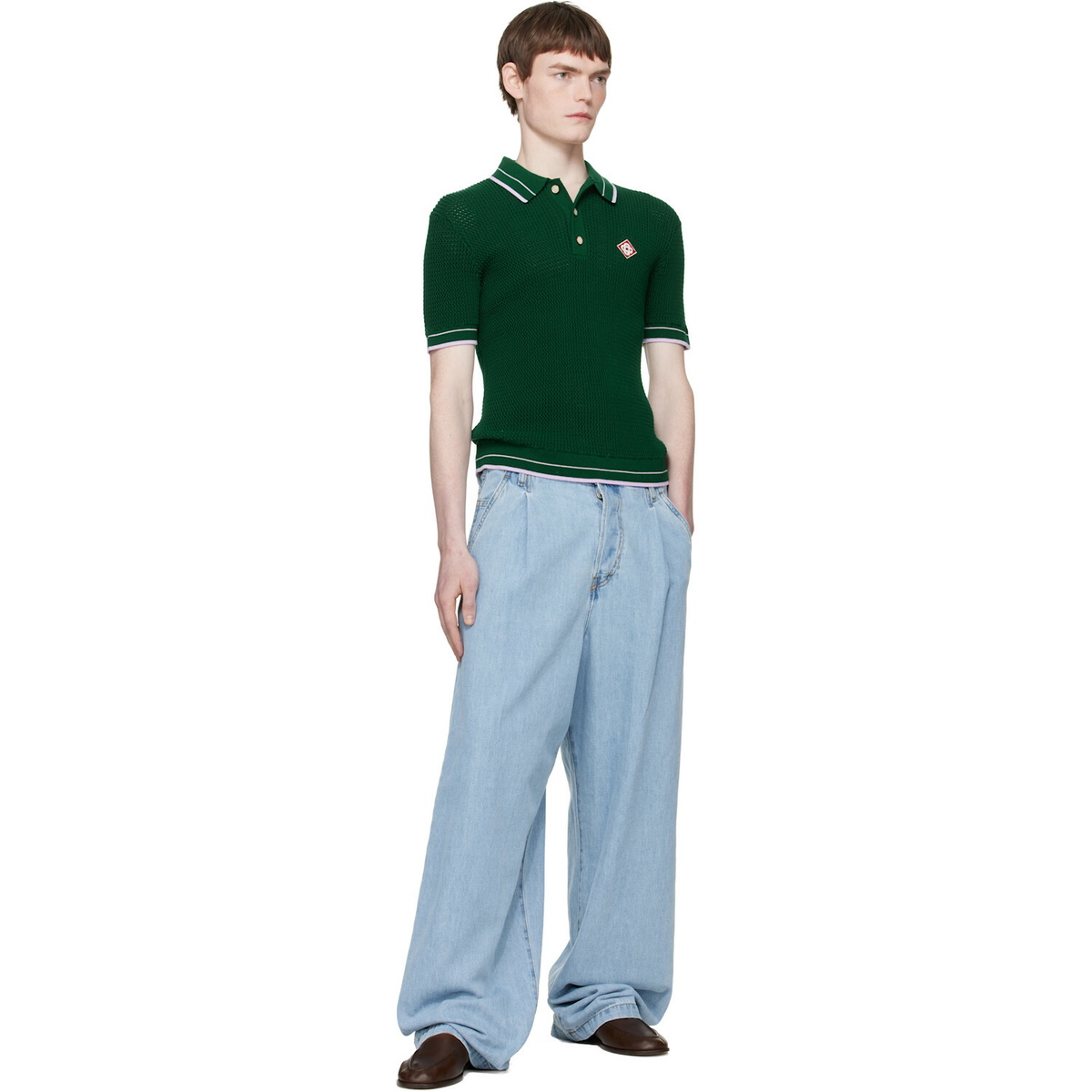 Casablanca Green Mock Mini Crochet Polo