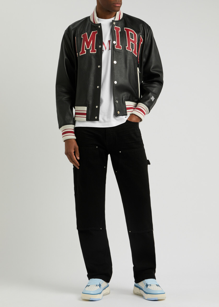 Amiri Logo Leather Varsity Jacket Black Amiri