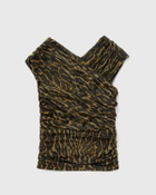 Ganni Printed Shiny Jersey Sleeveless Ruched Blouse black/brown Womens Tops & Tank