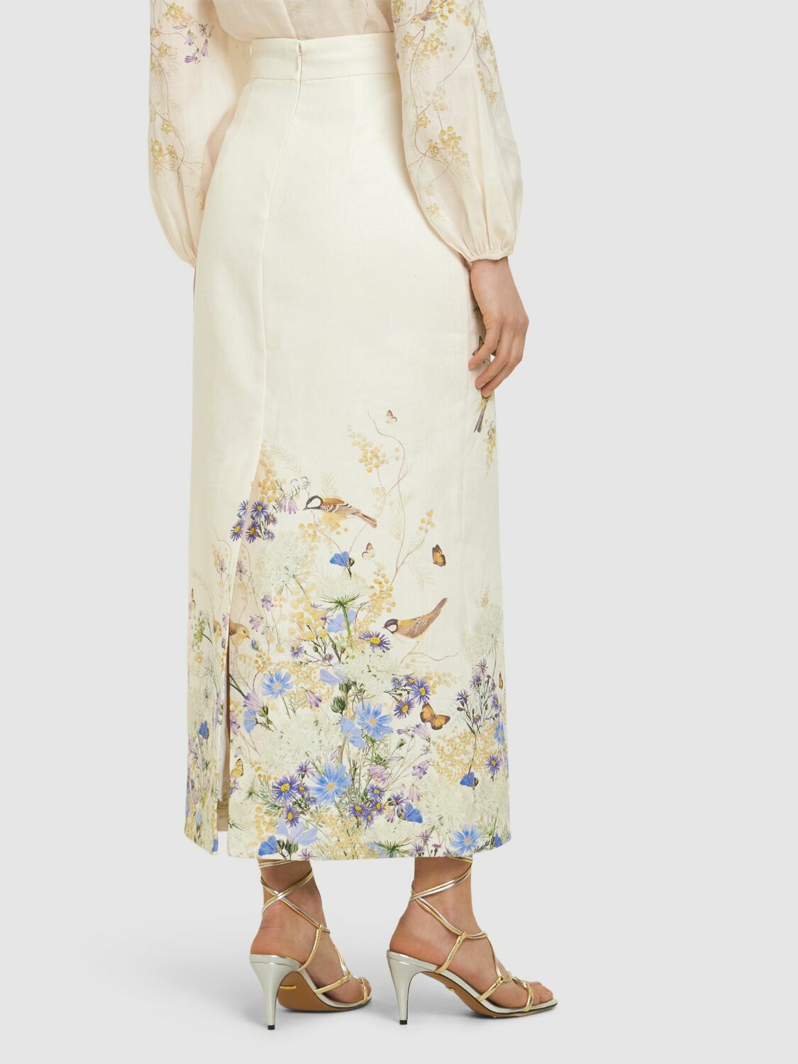 ZIMMERMANN Harmony Printed Midi Linen Pencil Skirt Zimmermann ZIMMERMANN Harmony Printed Midi Linen Pencil Skirt Zimmermann