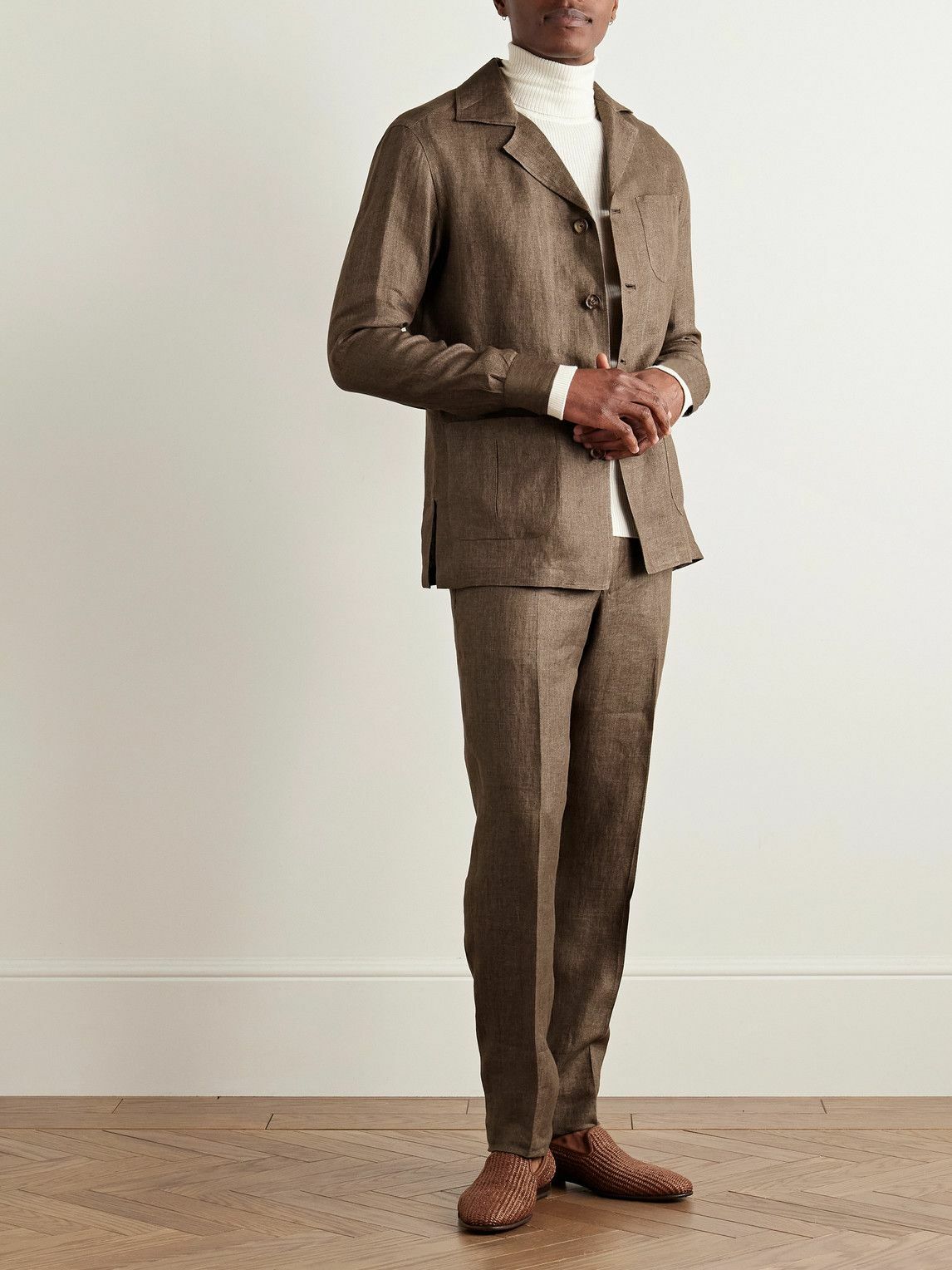 De Petrillo - Slim-Fit Camp-Collar Linen Overshirt - Brown De Petrillo