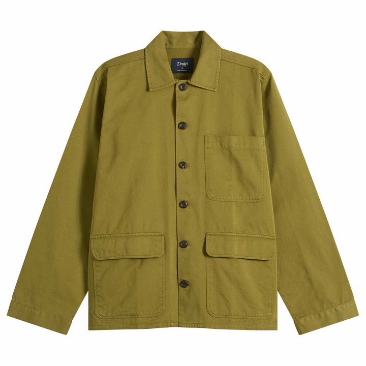 Photo: Drake's Men's Textured Twill 3-Pocket Overshirt in Military Grn