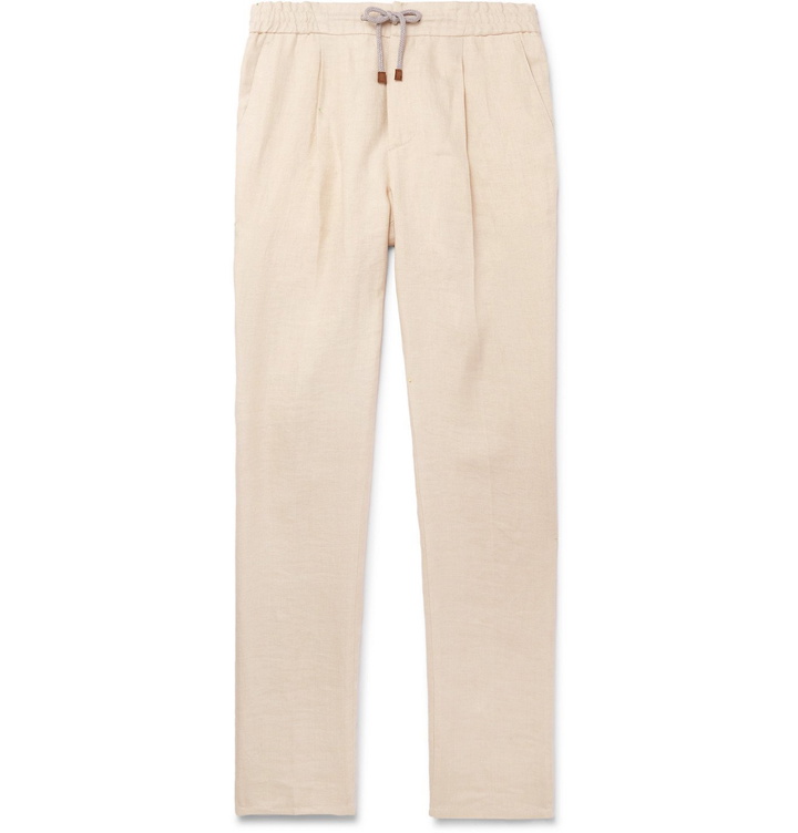 Photo: Brunello Cucinelli - Pleated Linen Drawstring Trousers - Unknown