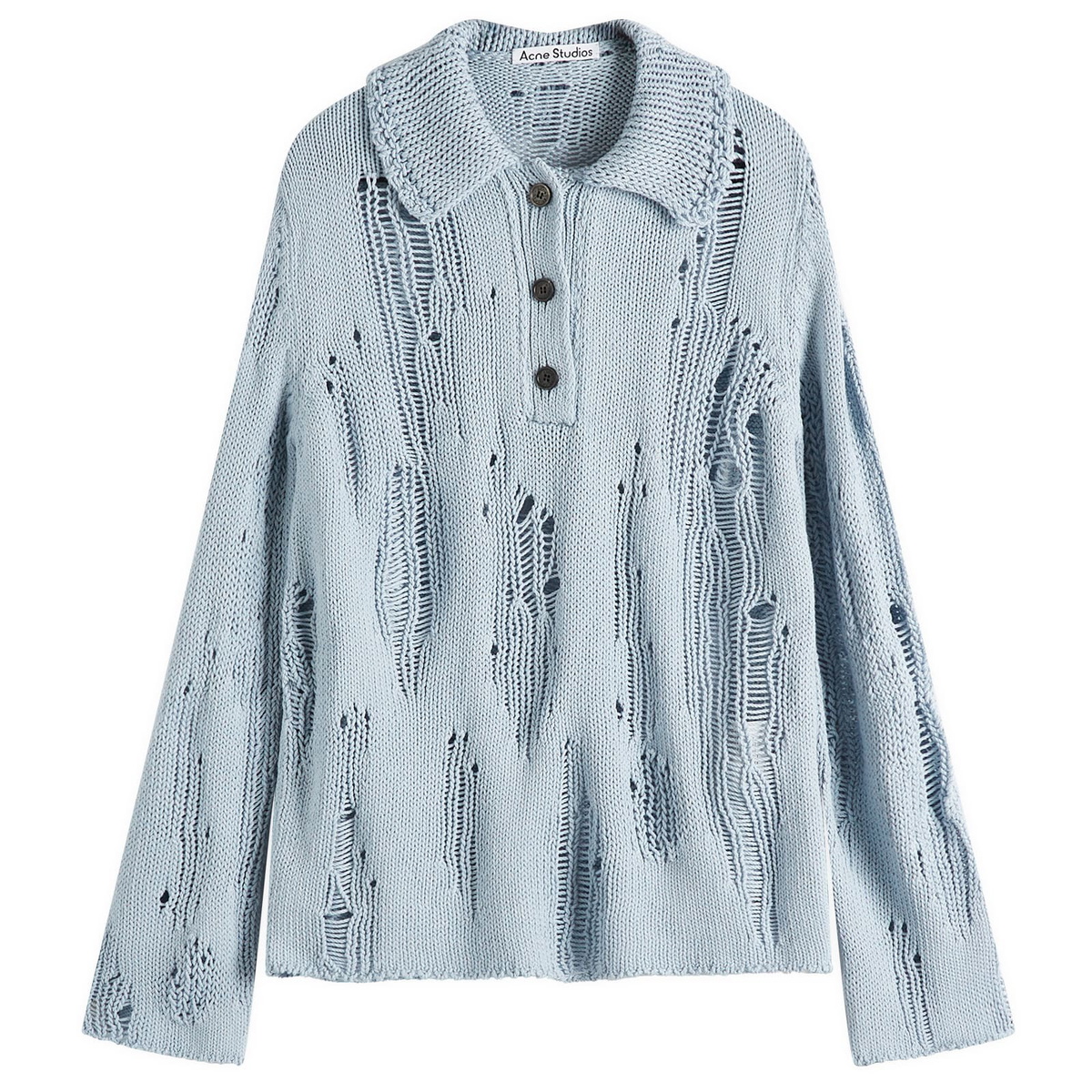 Acne Studios Women's Kummer Natural Cord Mouline Polo Neck Jumper in Light Blue