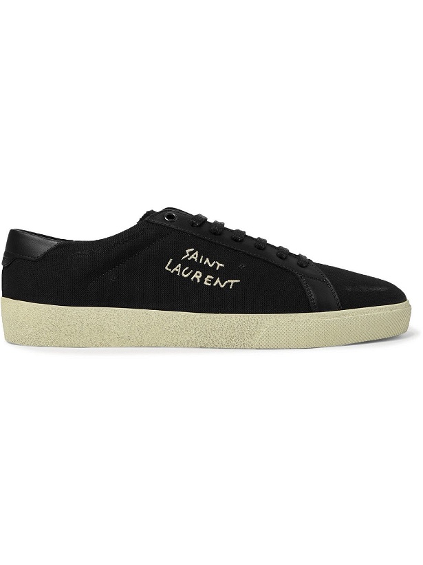 Photo: SAINT LAURENT - Court Classic SL/06 Leather-Trimmed Logo-Embroidered Distressed Canvas Sneakers - Black