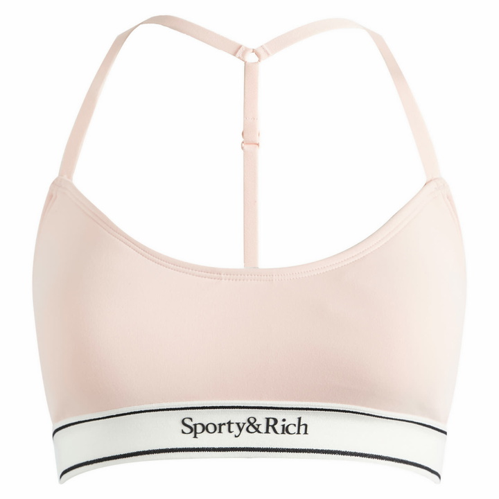 Photo: Sporty & Rich Women's Serif Logo Bralette in Ballet