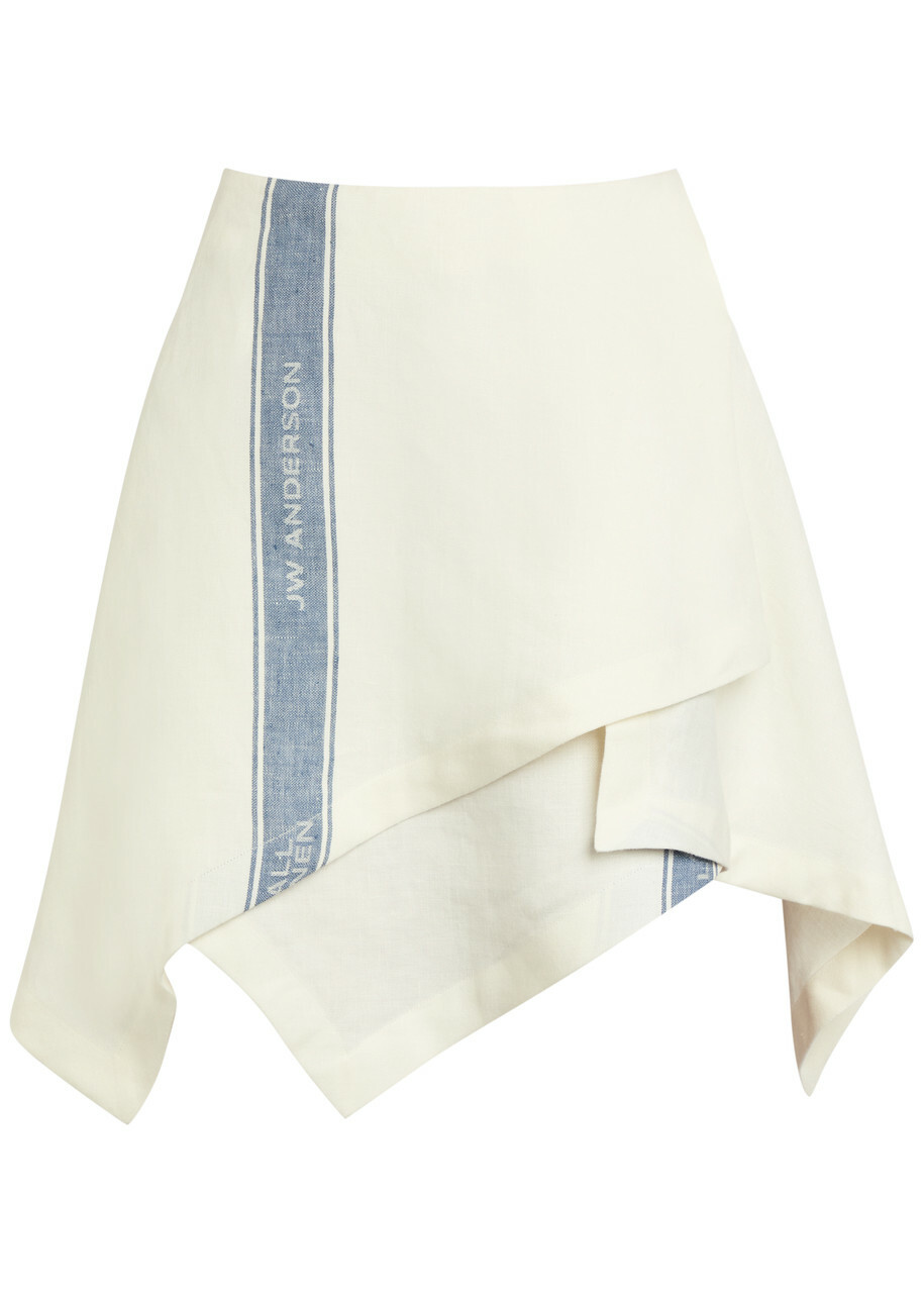JW Anderson Asymmetric Stripe-jacquard Linen Mini Skirt Off White