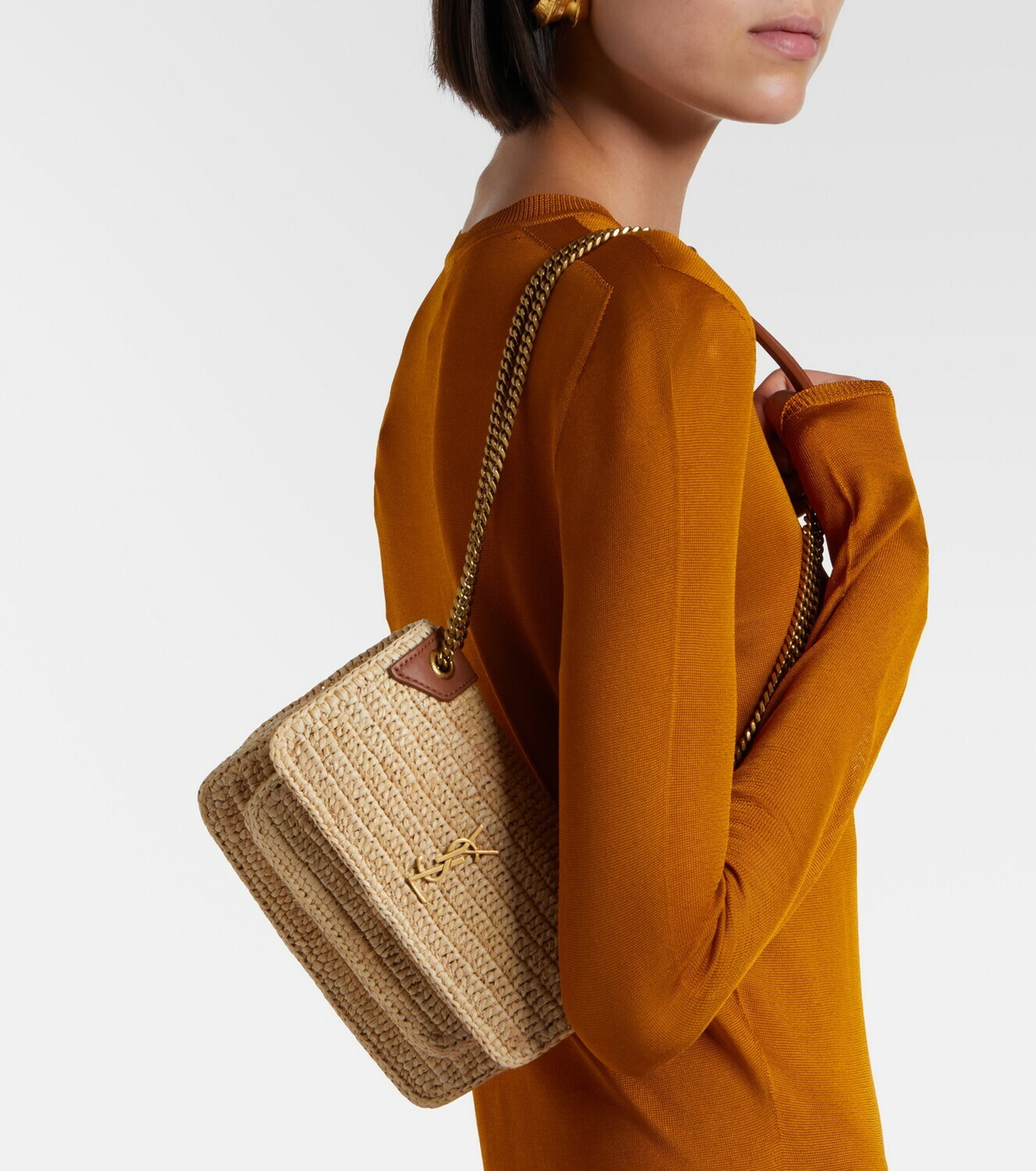 Saint Laurent Niki Mini raffia shoulder bag