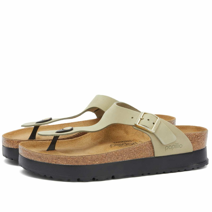 Photo: Birkenstock Women's Gizeh Platform Flex Nubuck in Eucalyptus