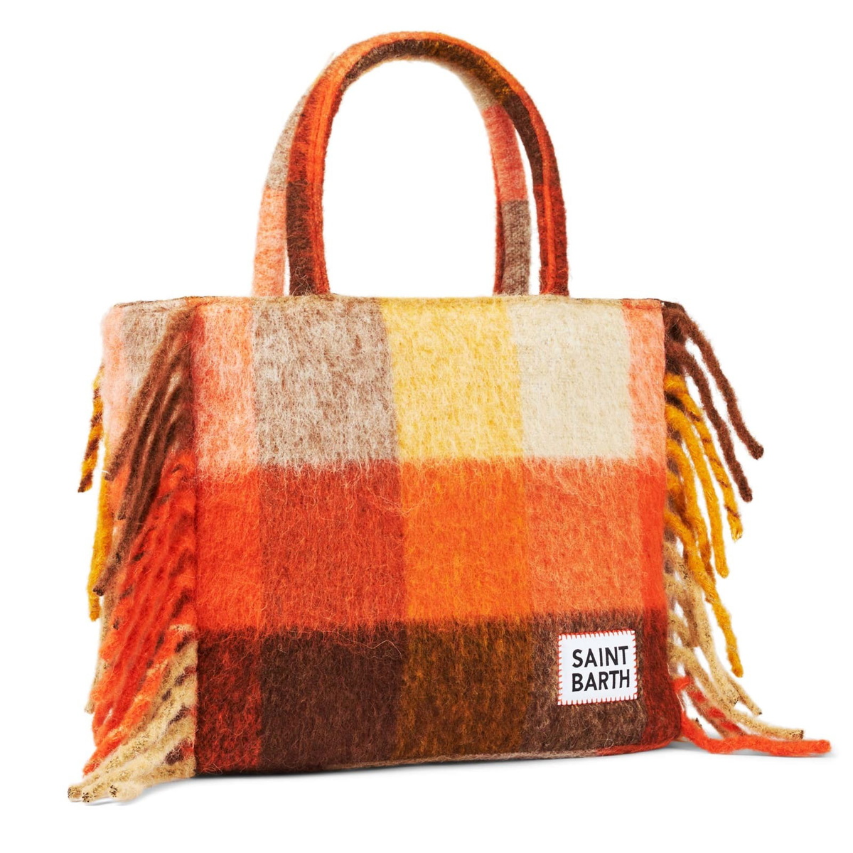 MC2 Saint Barth Vanity Blanket Shoulder Bag With Multicolor Check And Fringes