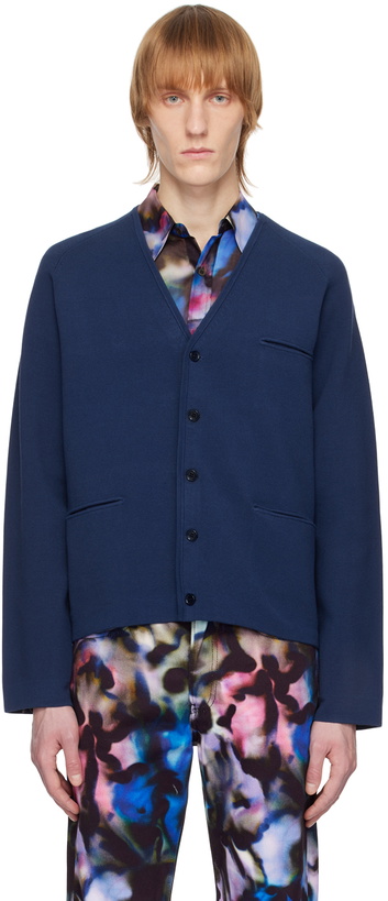 Photo: Dries Van Noten Navy Y-Neck Cardigan