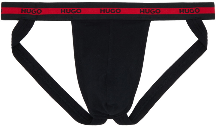 Photo: Hugo Three-Pack Black Repeat Logo Jock Straps