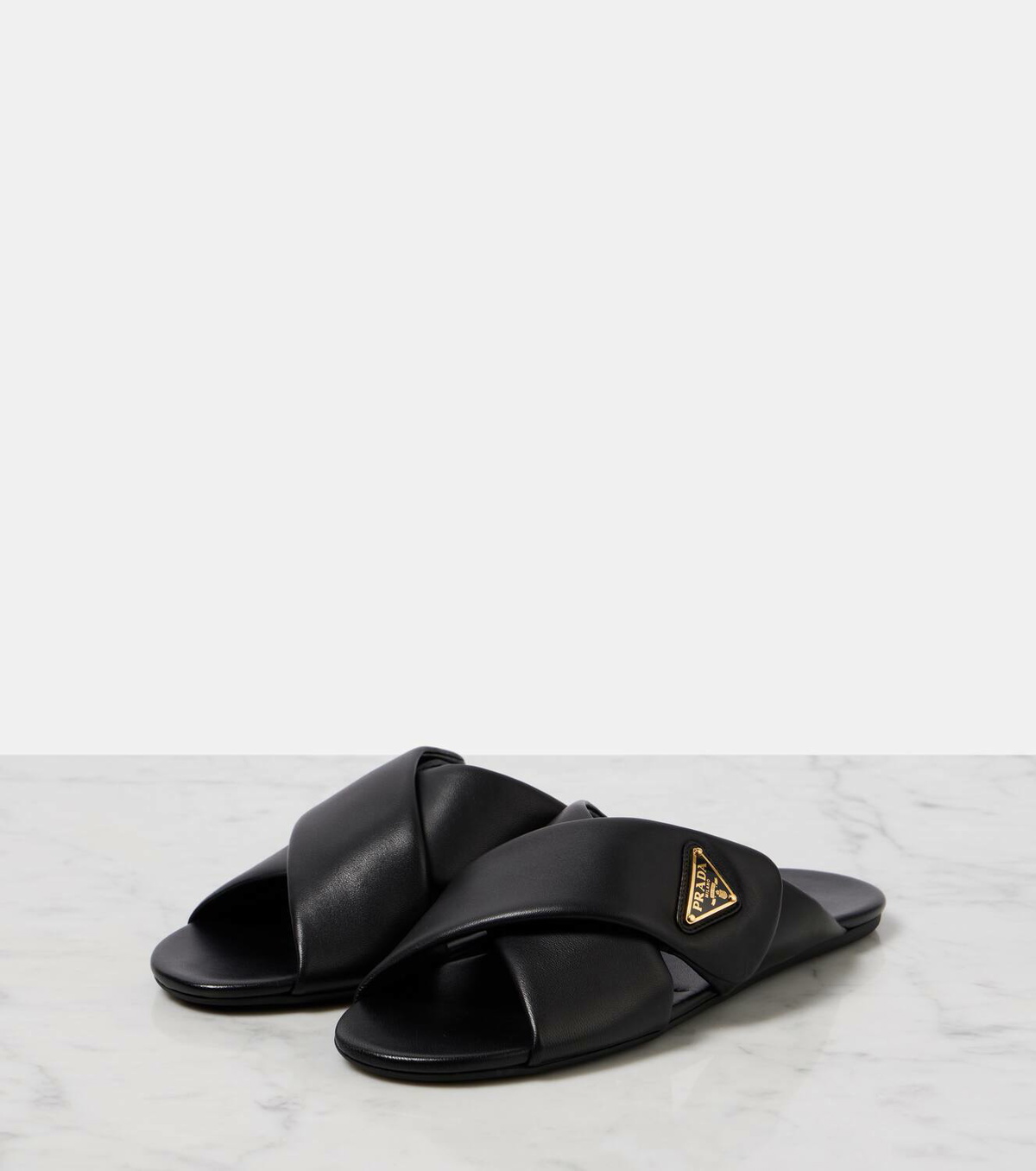Prada Logo leather slides