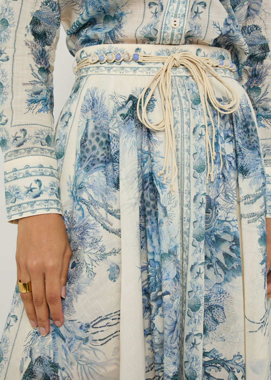 Zimmermann Wanderlust Printed Cotton Maxi Skirt Blue