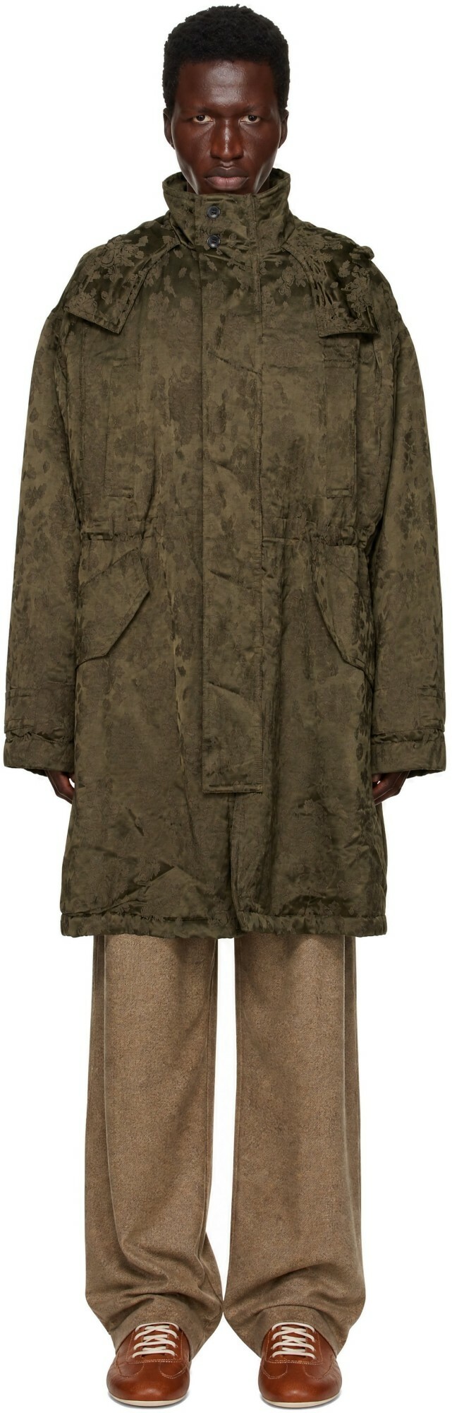 Dries Van Noten Khaki Jacquard Coat