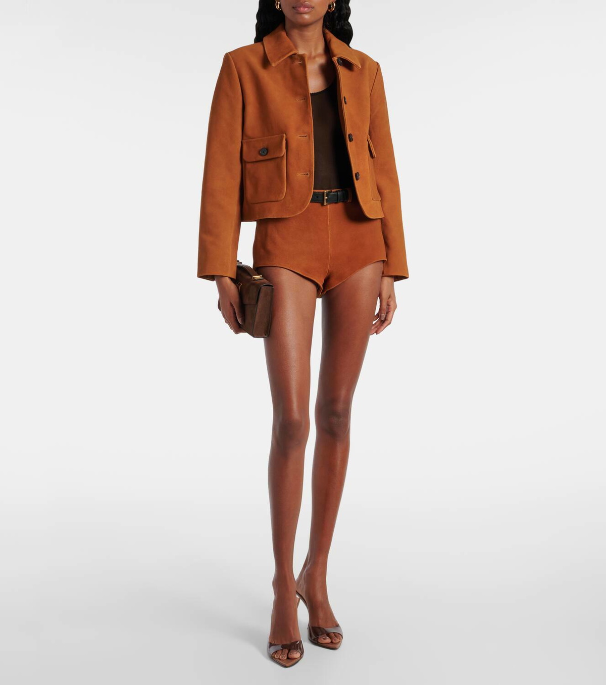 Self-Portrait High-rise suede shorts