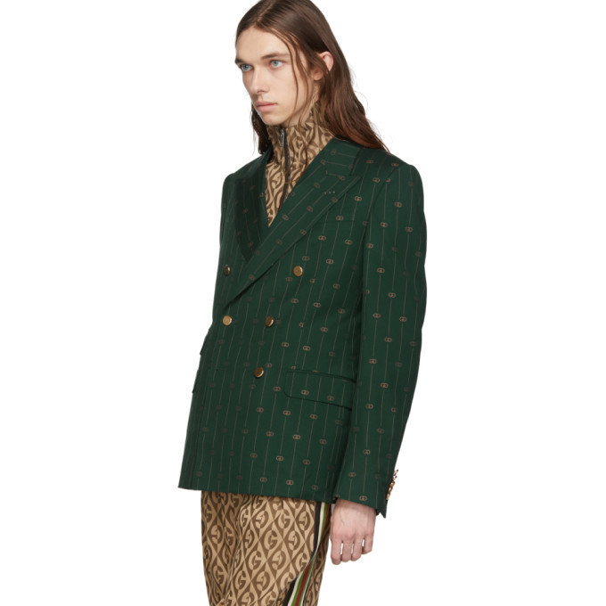 Gucci Green GG Striped Signoria Blazer Gucci