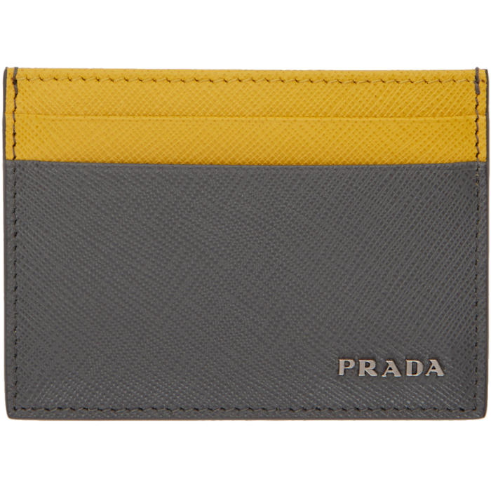 Prada Saffiano Yellow Leather Card Case Wallet
