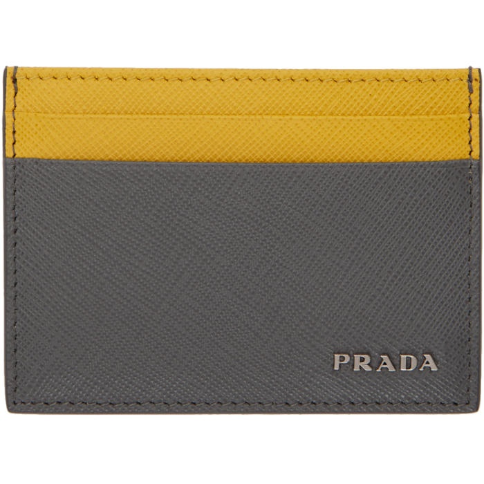 Photo: Prada Grey and Yellow Saffiano Bicolor Card Holder
