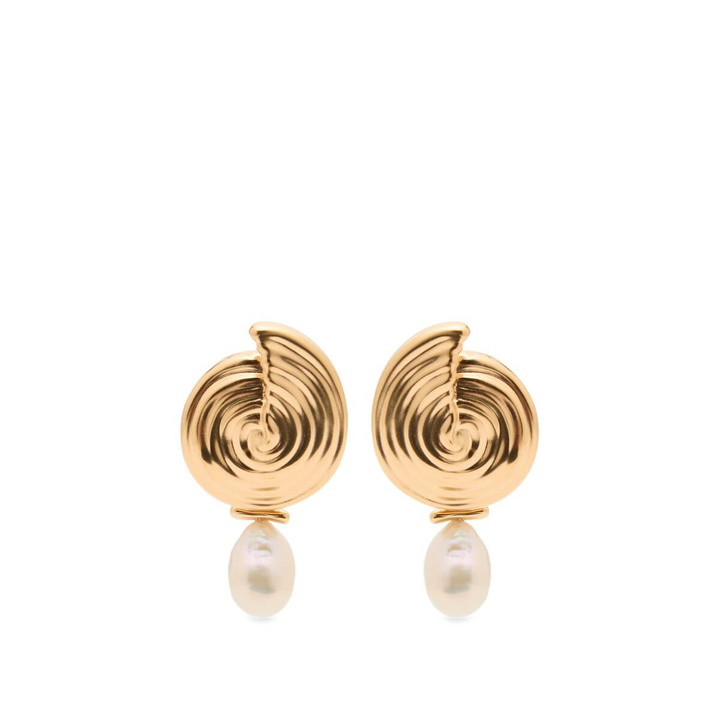 Photo: Missoma Women's Spiral Interchangeable Pearl Drop Earrings in Gold 