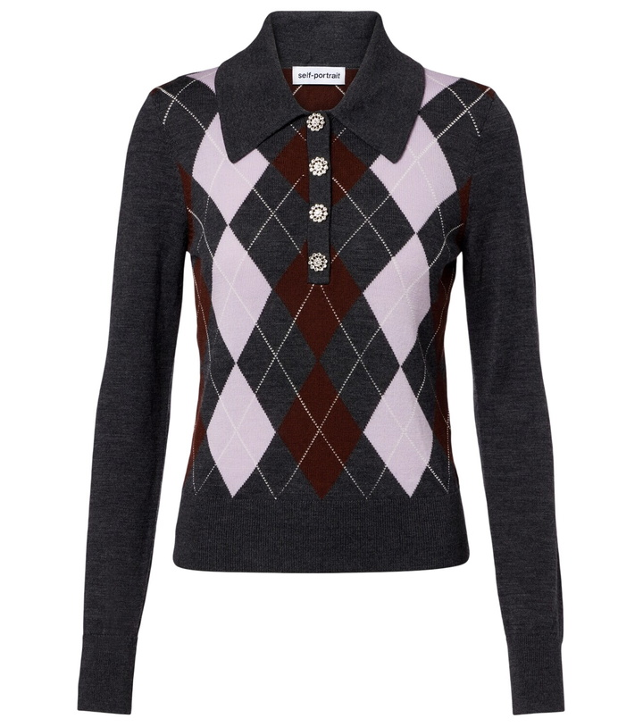 Photo: Self-Portrait Argyle wool polo sweater