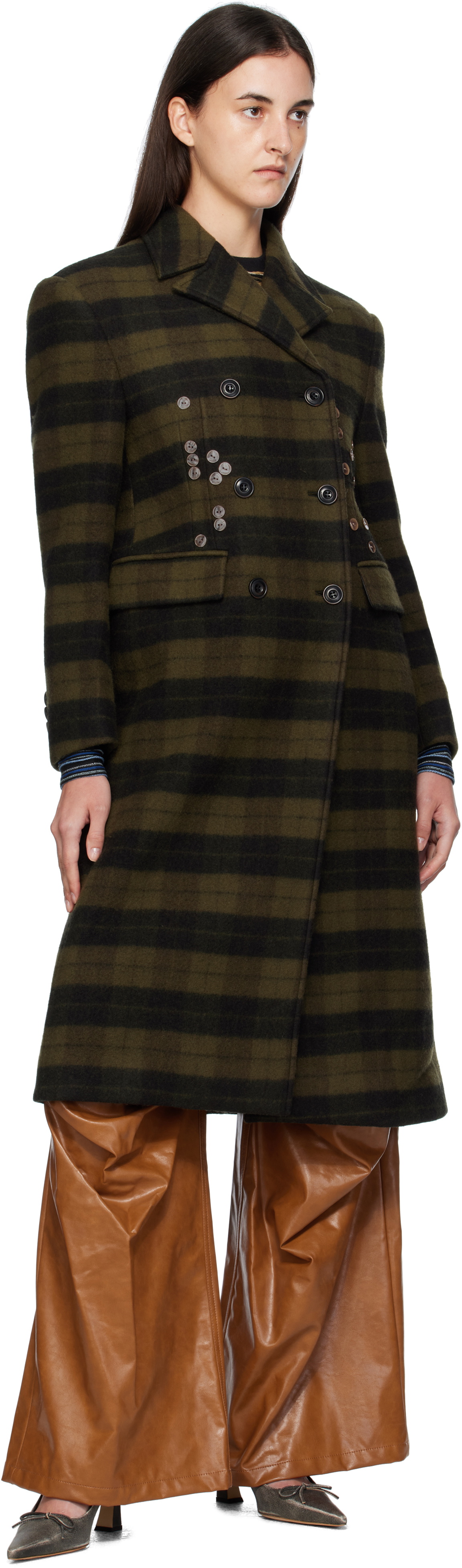 Andersson Bell Khaki Lacie Check Buttons Coat
