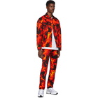 MSGM Black and Red Denim Flame Print Jacket