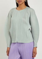 Pleats Please Issey Miyake Pleated Zip-through Woven top Light Grey