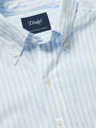 Drake's - Button-Down Collar Striped Cotton-Poplin Shirt - Blue