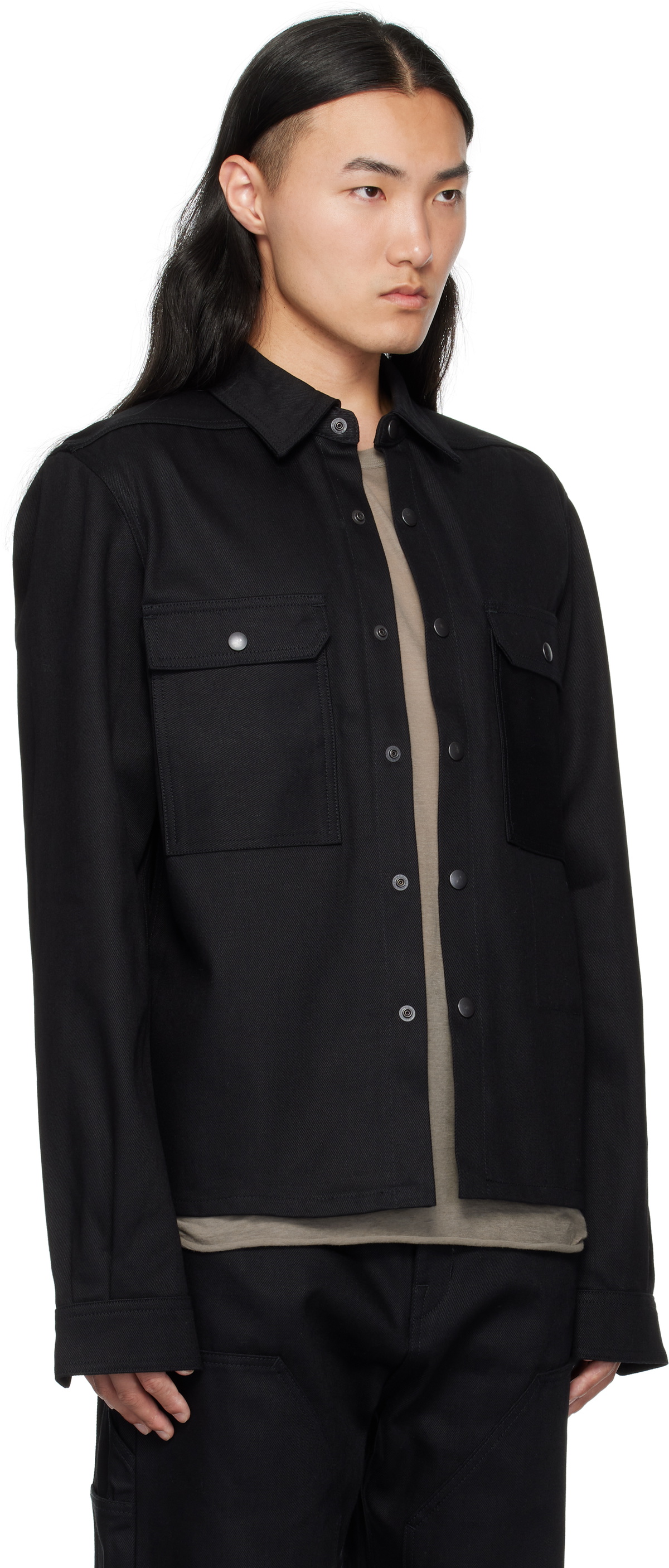 Rick Owens DRKSHDW Black Hollywood Cropped Outershirt Denim Shirt