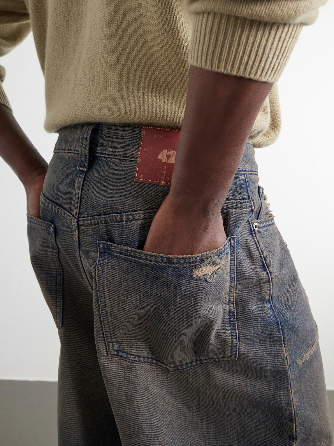 424 - Big Daddy Wide-Leg Distressed Denim Shorts - Blue