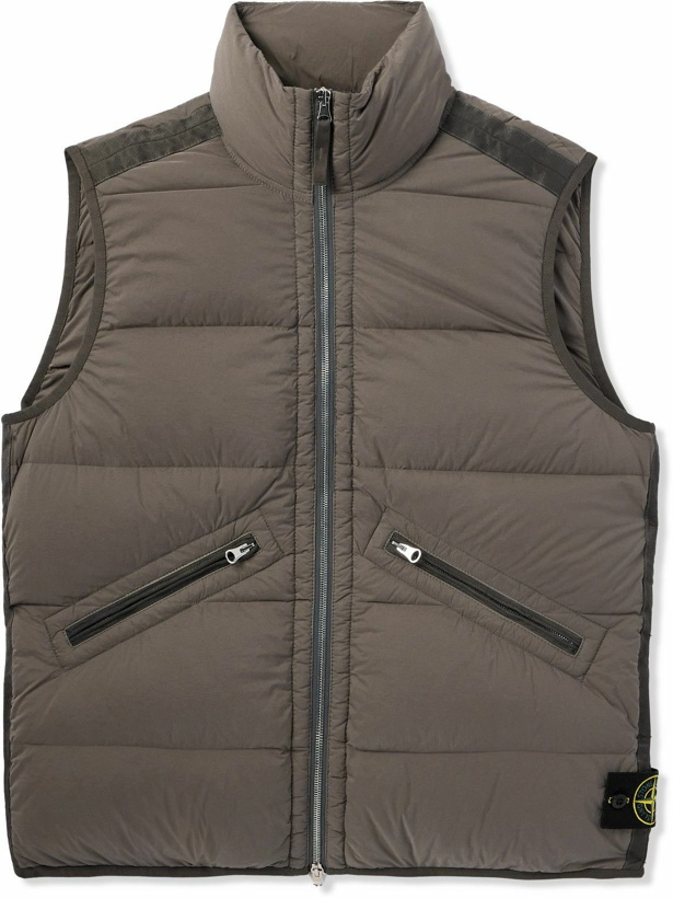 Photo: Stone Island - Logo-Appliquéd Webbing-Trimmed Quilted Shell Down Gilet - Brown