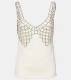 Self-Portrait Crystal-embellished satin tank top