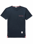 Thom Browne - Slim-Fit Grosgrain-Trimmed Cotton-Jersey T-Shirt - Blue