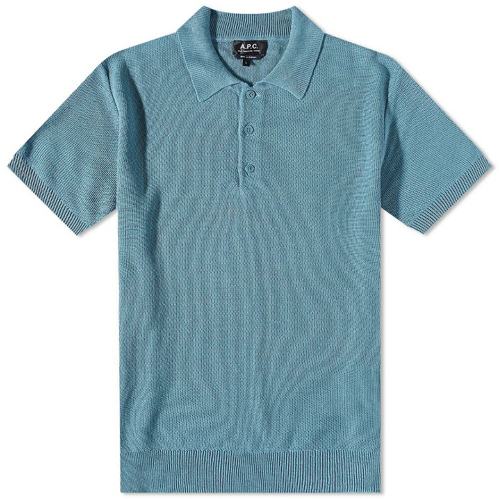 Photo: A.P.C. Men's Fred Knit Polo Shirt in Blue Grey