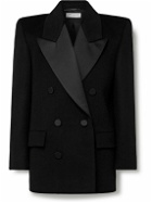 SAINT LAURENT - Double-Breasted Satin-Trimmed Wool Coat - Black