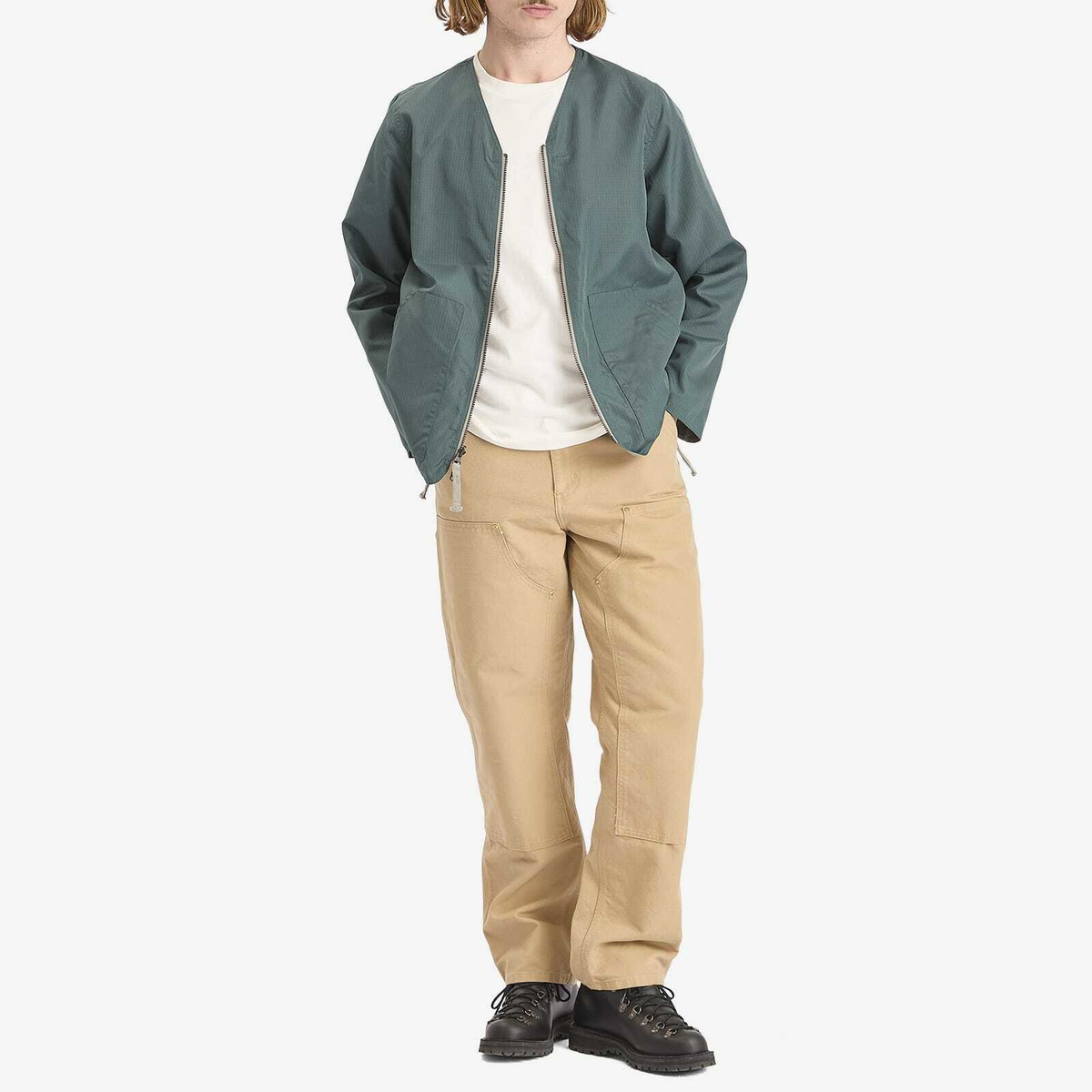 Taion Men's Military Reversible V-Neck Cardigan in Dark Sage Green