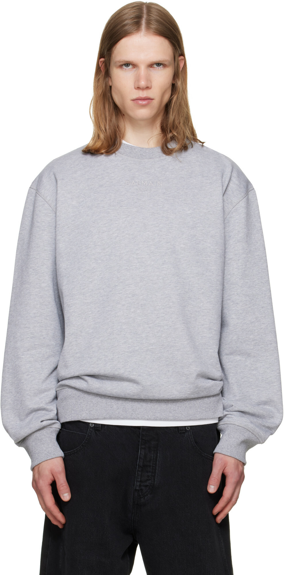BALMAIN Gray Embroidered 'Balmain Paris' Sweatshirt