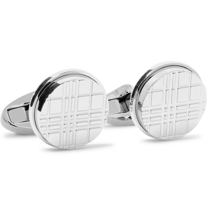Photo: Burberry - Checked Silver-Tone Cufflinks - Men - Silver