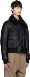 AMI Alexandre Mattiussi Black Padded Leather Bomber Jacket